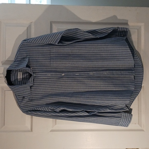 Men's Manhattan 15-1/2 34-35 long sleeved, Blue/white striped dress shirt - Picture 1 of 4